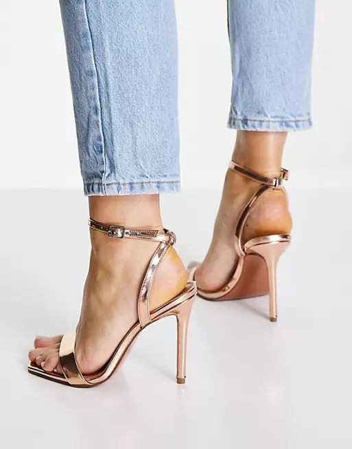 ASOS DESIGN Wide Fit Neva barely there heeled sandals in rose gold | ASOS (Global)