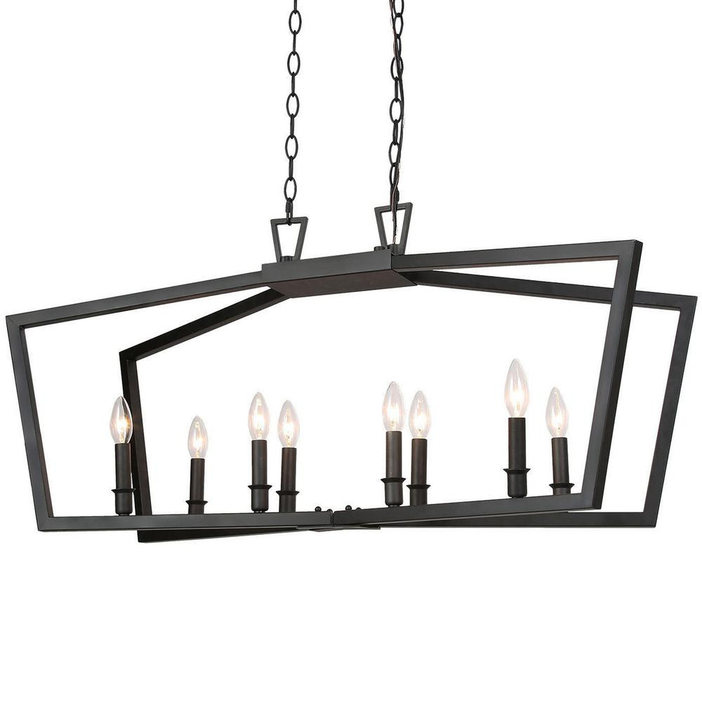 LNC 38 in. 8-Light Black Modern Farmhouse Island Chandelier, Adjustable Geometric Candle-Style LED C | The Home Depot
