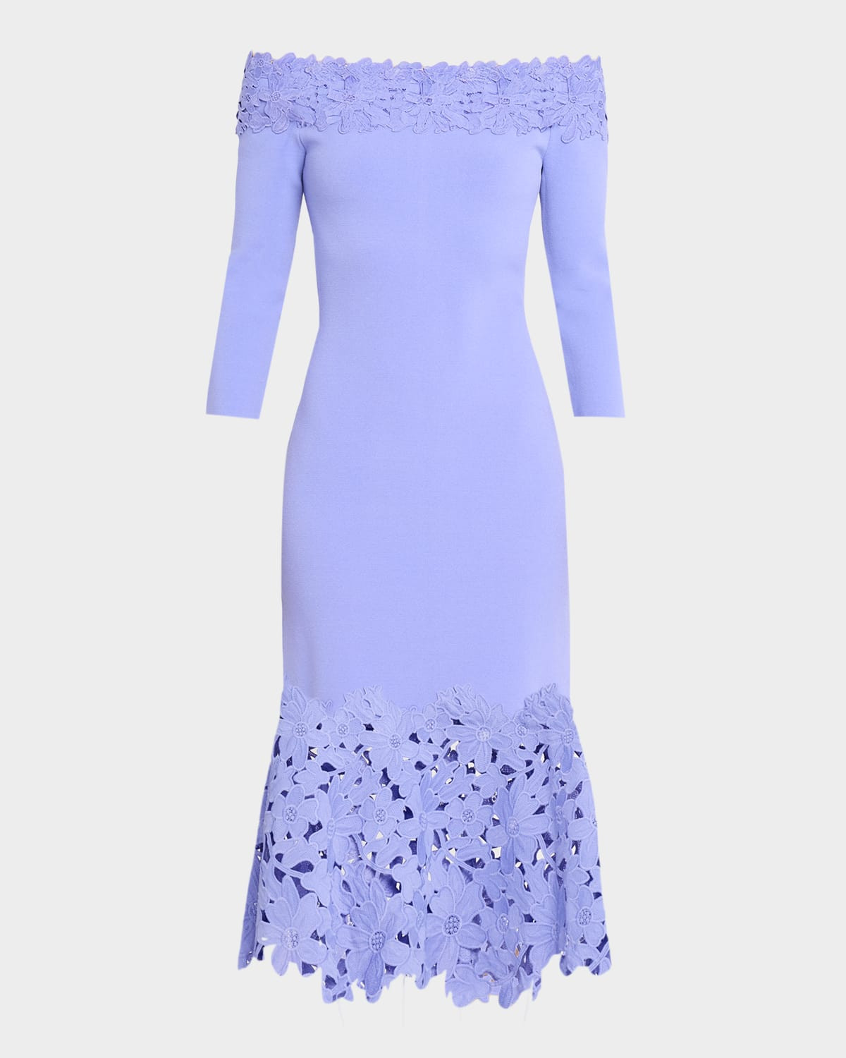 Sia Off-Shoulder Lace & Knit Midi Dress | Neiman Marcus