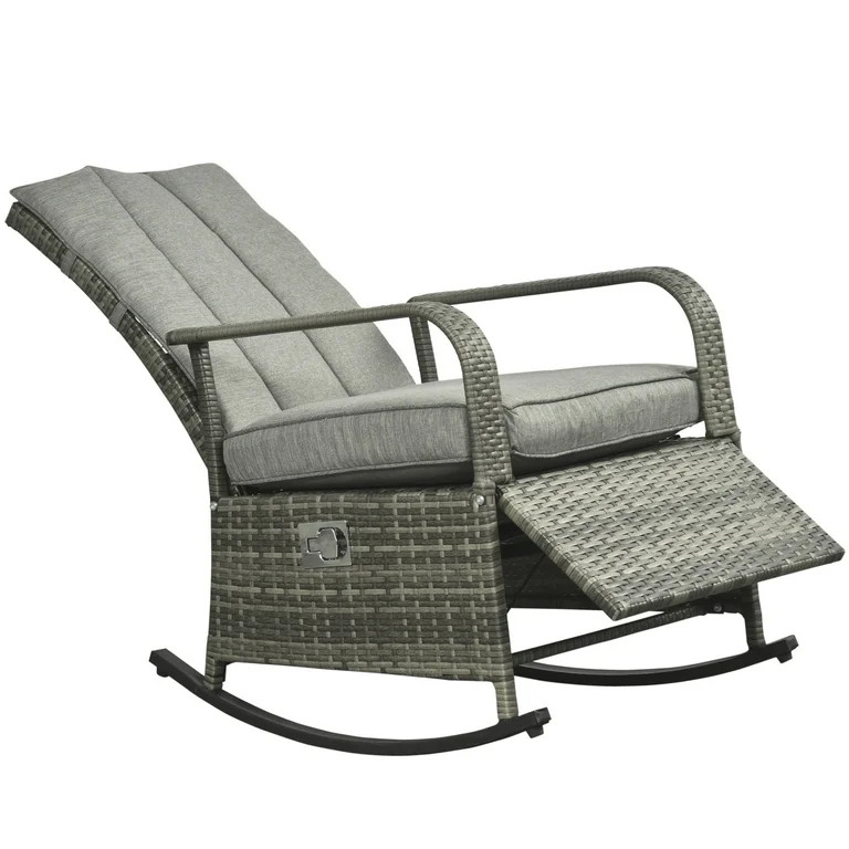 Outsunny Outdoor Wicker Rattan Recliner Rocking Cushioned Chair with Footrest & 135 Degrees of Co... | Walmart (US)