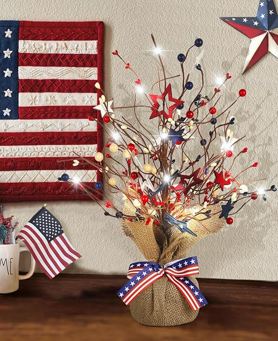 4th of July Decorations 17 in Fourth of July Decoration Lighted Tree Red White and Blue Patriotic... | Amazon (US)