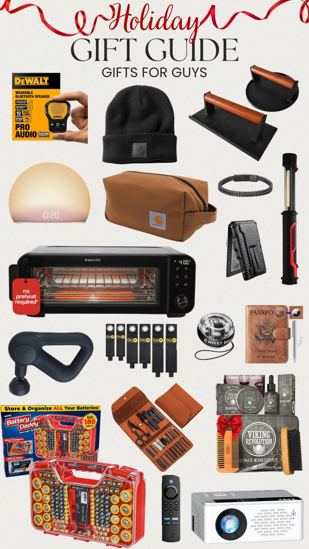 Holiday Gift Guide: Gifts for Guys 🎁🔥 Amazon finds he’ll love! From a pizza oven for weekend fun, manicure + beard care kits, projector, massage gun, passport cover, cord ties, slim wallet, portable light, toiletry bag, beanie, grill presses, bracelet, alarm clock, and a mini Bluetooth speaker. Practical, cool, and guy approved! 🎄✨ 

 #LTKGiftGuide #LTKHoliday #LTKMens
