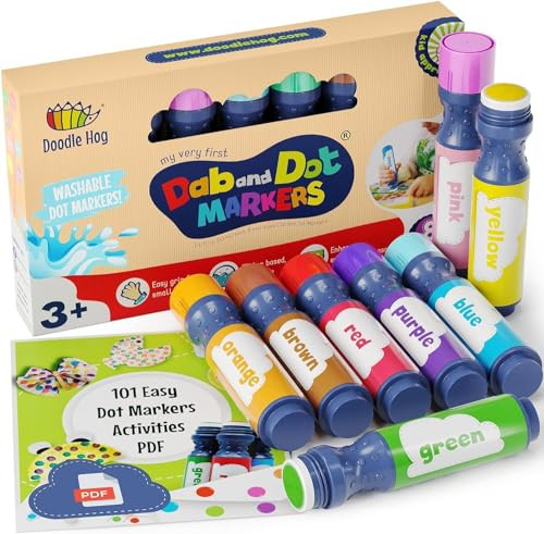DOODLE HOG Washable Dot Markers for Toddlers 1-3 Years, 8 Colors Bingo Markers, Paint Marker for Kids Preschool, Non Toxic Arts and Crafts Supplies | Amazon (US)