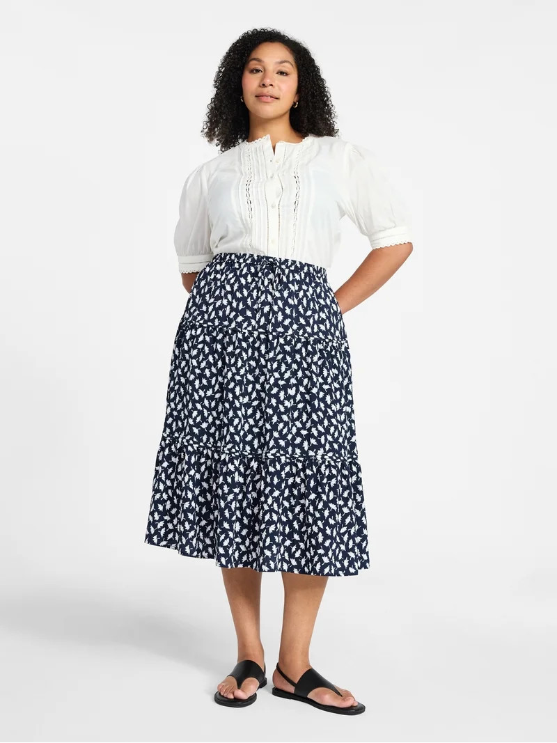 Time and Tru Women's Tiered Print Midi Skirt, Sizes XS -XXXL | Walmart (US)
