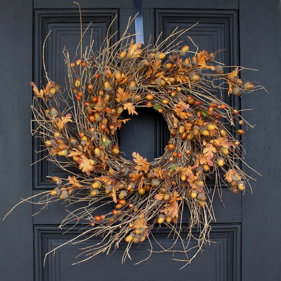 Acorn & Fall Leaves Front Door Twig Autumn Wreath - Available in Two Sizes | Etsy (Global)