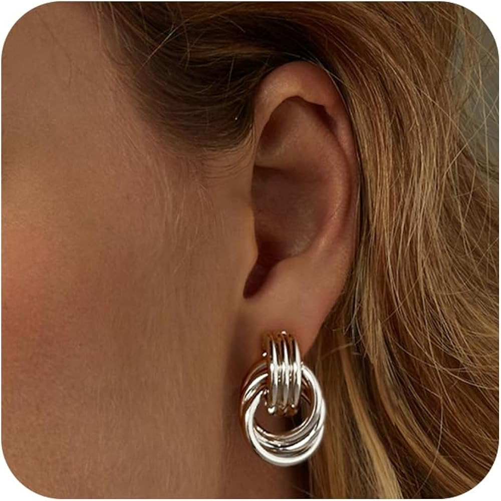 ASCOMY Earrings for Women Chunky Gold Earrings 14K Gold/Silver Geometric Drop Dangle Earring Gold... | Amazon (US)