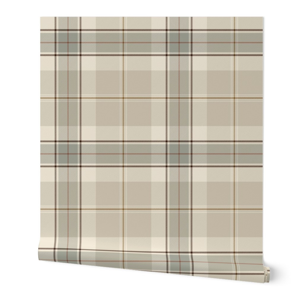 Large-Modern farmhouse cottage plaid in sage green and beige Wallpaper | Spoonflower | Spoonflower