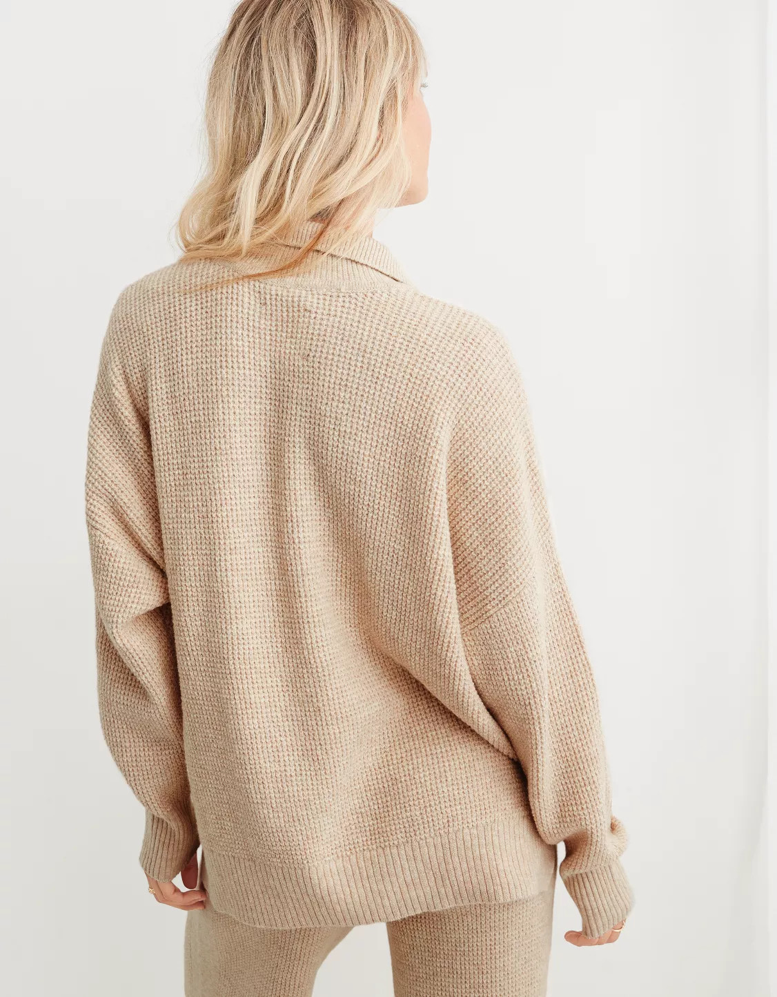 Aerie CozyUp Waffle Polo Sweater | Aerie