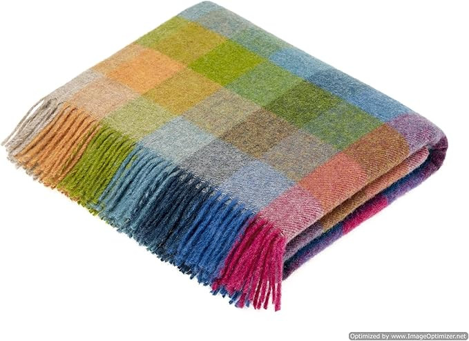 Moon Wool Plaid Throw Blanket, Pure New Wool, Harlequin Tutti Fruitti, Made in UK… | Amazon (US)