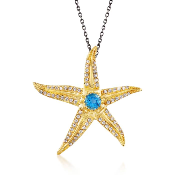 2.20 ct. t.w. Swiss Blue and White Topaz Starfish Pendant Necklace in 18kt Gold Over Sterling. 18... | Ross-Simons