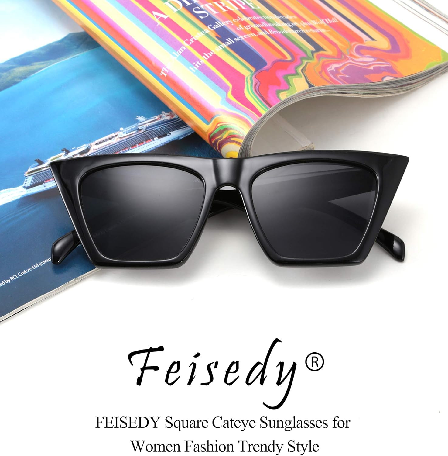 FEISEDY Vintage Square Cat Eye Sunglasses Women Trendy Cateye Sunglasses B2473 | Amazon (US)