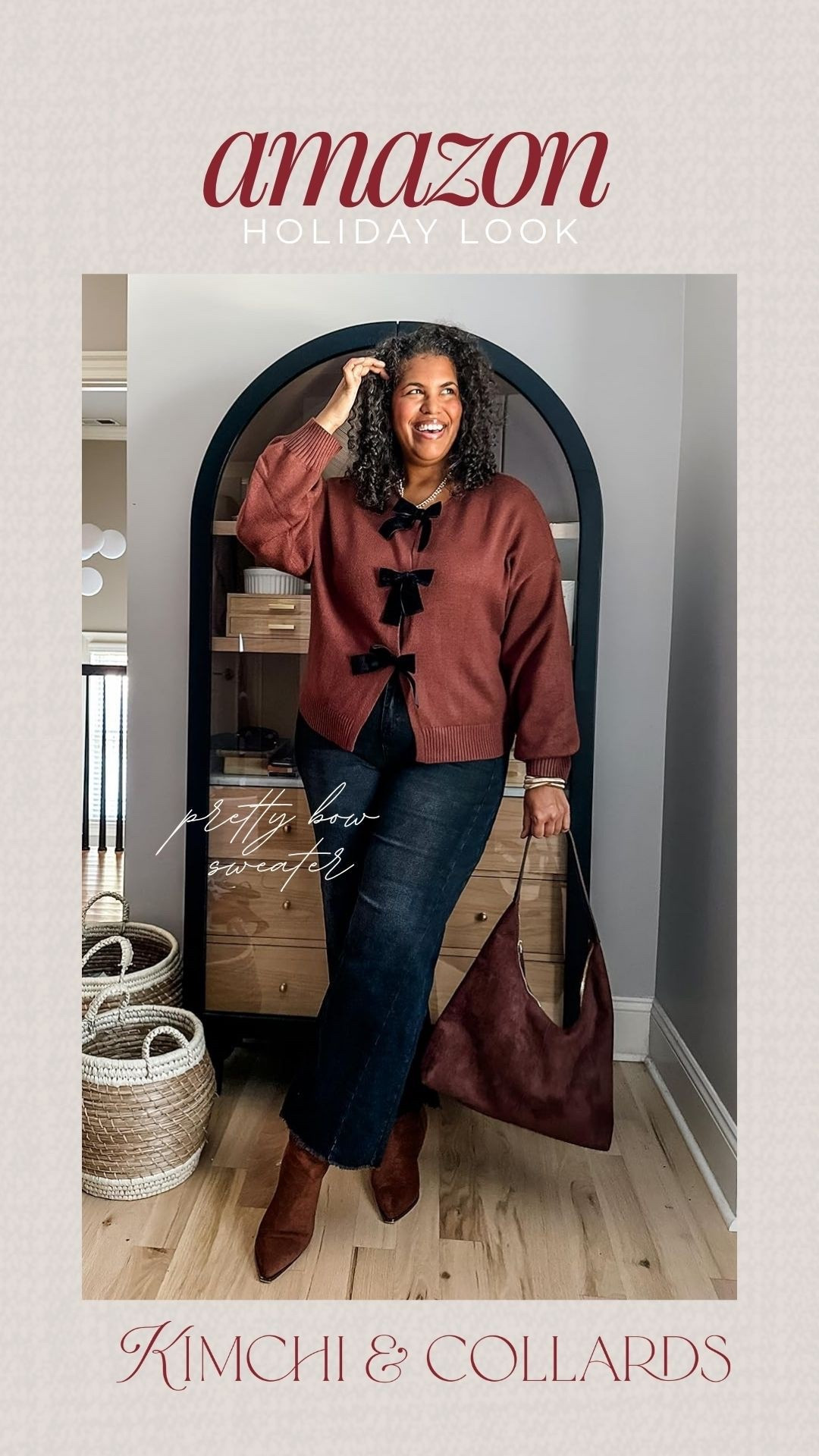 Casual Amazon holiday look. This bow detail sweater and wide leg jeans are perfect for a casual holiday look. 

#LTKStyleTip #LTKHoliday #LTKSeasonal