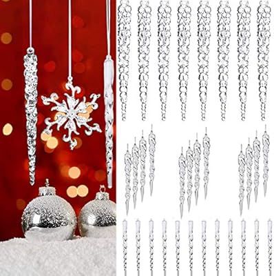 CYKJ 36 Pieces Glass Icicle Ornaments - Winter Decorations for Christmas Tree - Total 36 Hanging ... | Amazon (US)