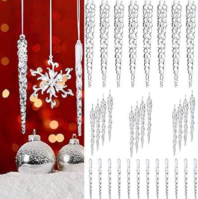 CYKJ 36 Pieces Glass Icicle Ornaments - Winter Decorations for Christmas Tree - Total 36 Hanging ... | Amazon (US)