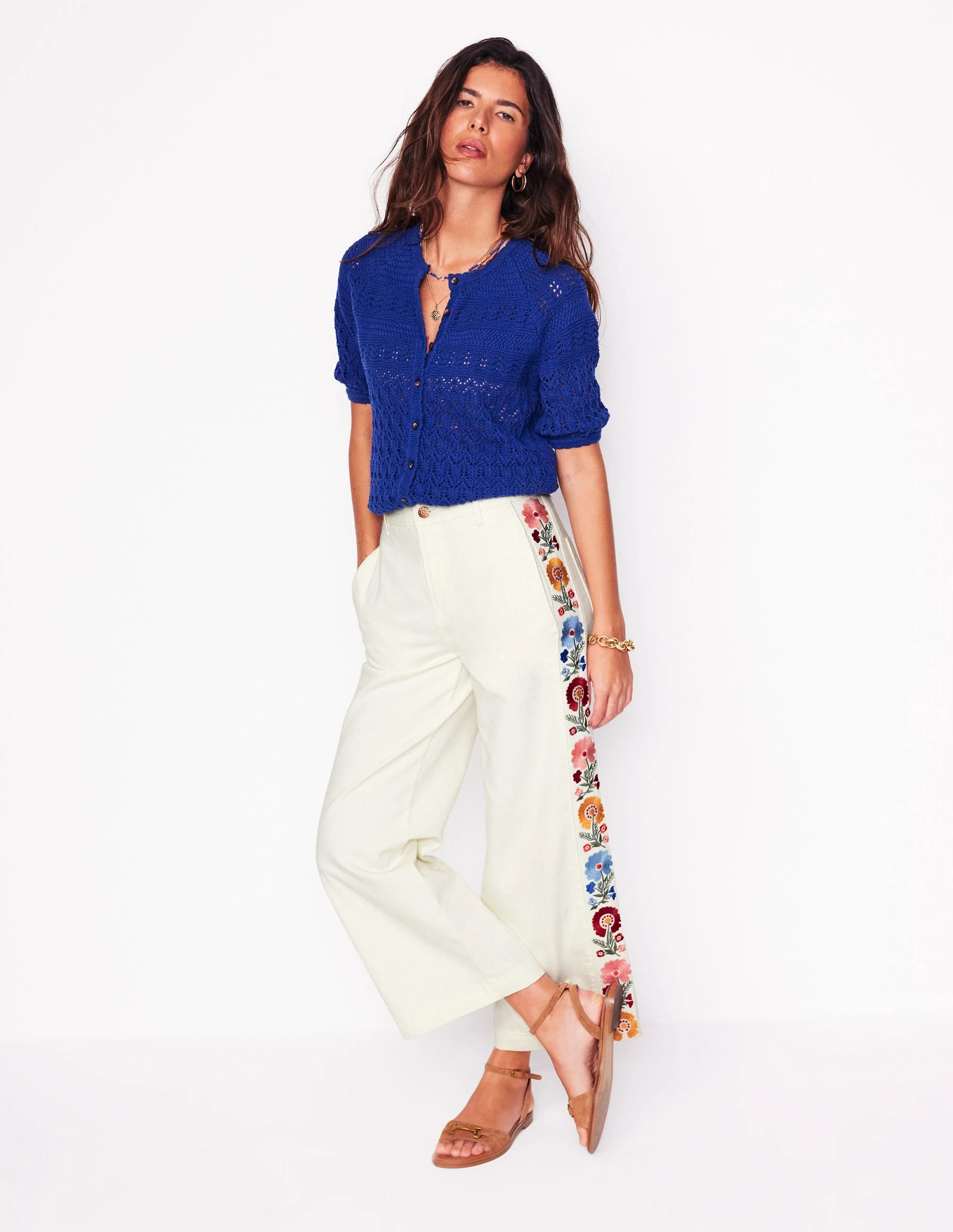 Cropped Embroidered Jeans-Ivory Embroidery | Boden (US)
