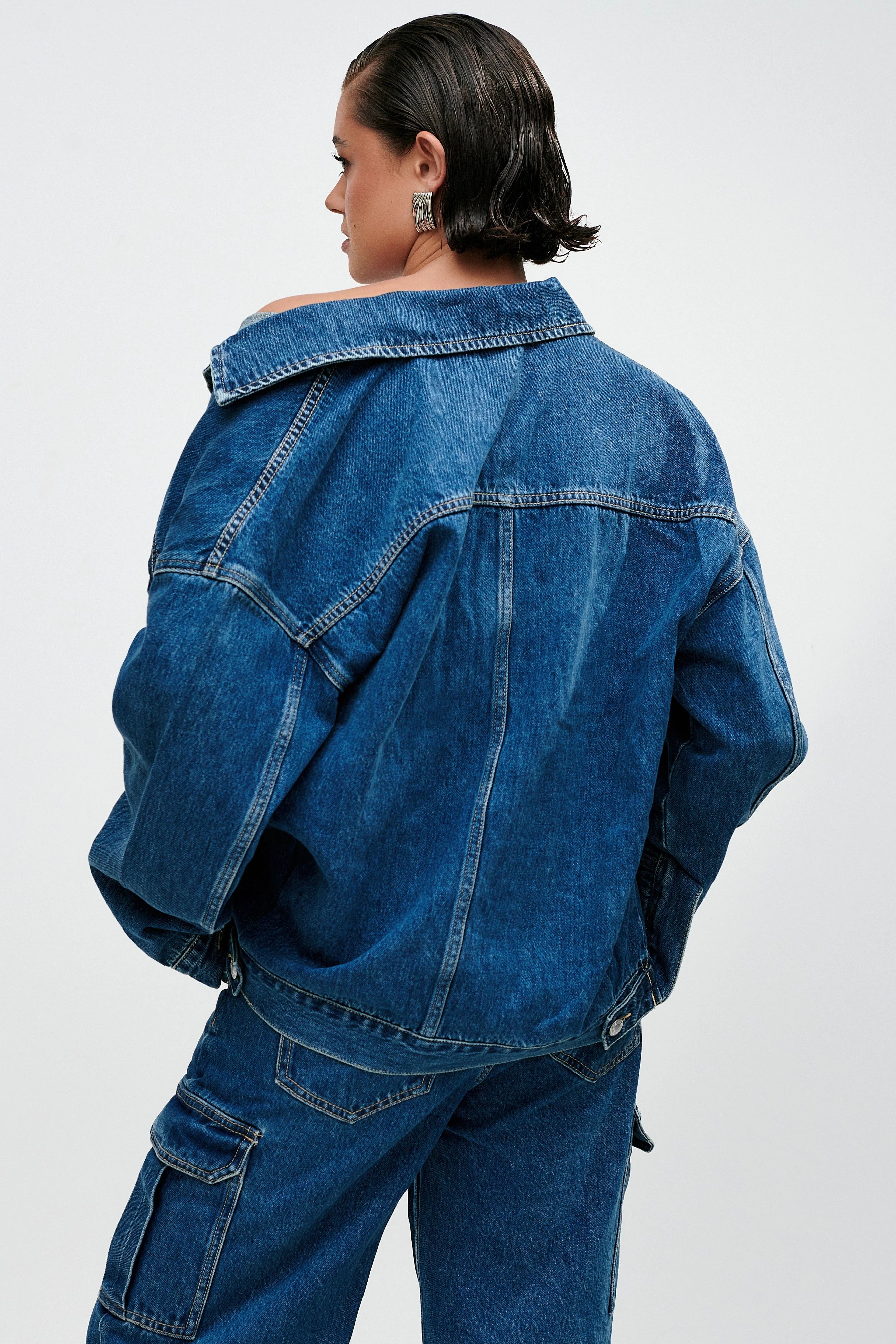 Sion Oversized Denim Jacket - Dark Blue | MESHKI US