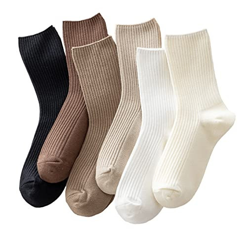 ACCFOD Cute Crew Socks Casual Athletic Aesthetic Socks Neutral Cotton Socks for Women Granola Girls Clothes - Solid Color Size 5-9 | Amazon (US)