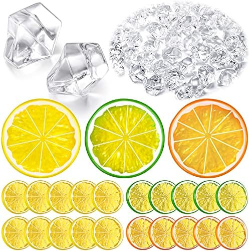 300 Pieces Clear Fake Crushed Ice Cubes Rocks and 20 Pieces Simulation Lemon Slices, Artificial F... | Amazon (US)