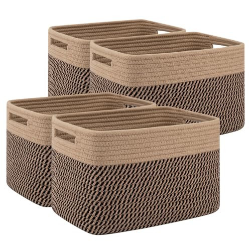 SIXDOVE 4 Pack Storage Baskets for Organizing, Woven Baskets for Shelves - Perfect for Toys, Books, Towels, and Clothes, Durable Gift Basket Bins Toy Storage, 13''L x9''W x7.8''H, Black and Brown | Amazon (US)