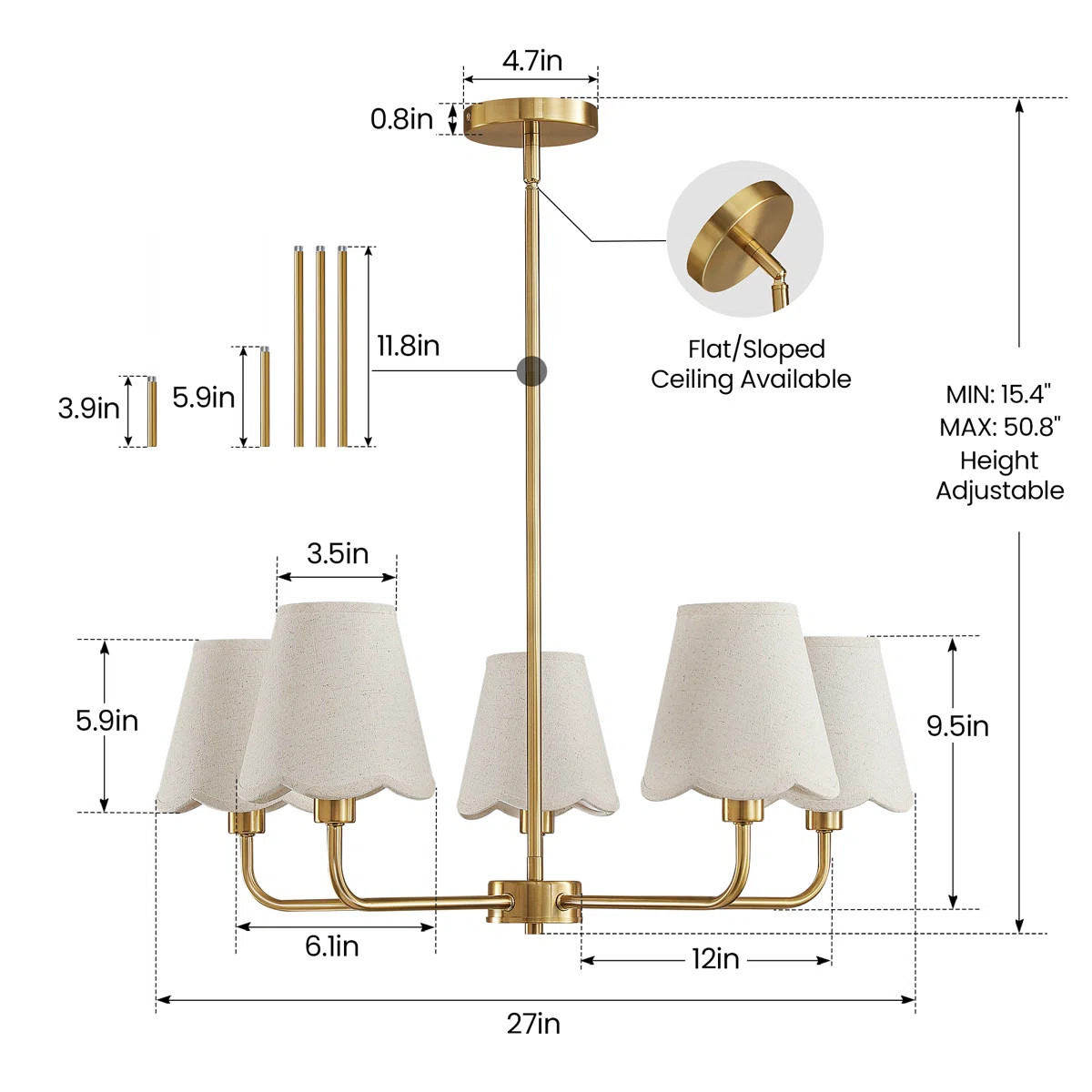 5-Light Modern Dimmable Chandelier With Fabric Shades | Wayfair North America