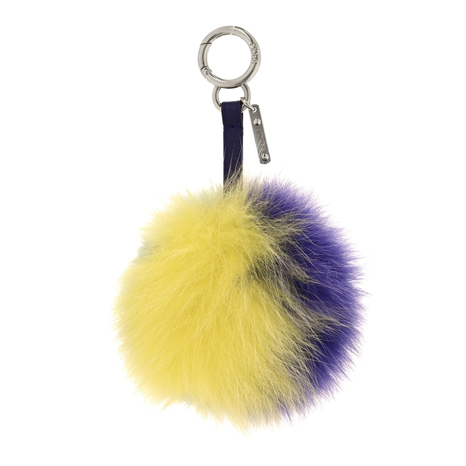 Fox Fur Vitello Elite Tri-Color Pom Pom Bag Charm Giallo Fluo Nebula Viola | FASHIONPHILE (US)