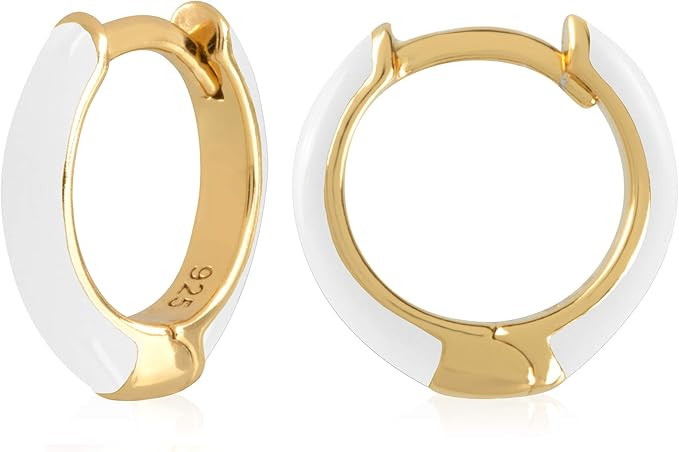 14K Gold Plated Sterling Silver Enamel Color Huggie Hoop Earrings for Women – Wide Range of Vib... | Amazon (US)