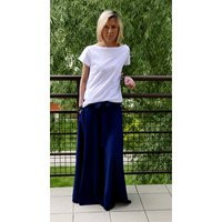 Navy Blue Cotton Maxi Skirt, Long Skirt With Bow & Pockets | Etsy (US)