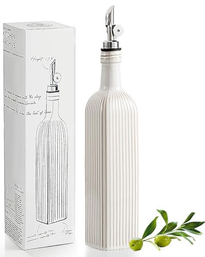 getstar 18 oz Olive Oil Dispenser Bottle for Kitchen, Ceramic Oil Bottle with Automatic Stainless Steel Pourer (Silver Pourer, Vintage White) | Amazon (US)