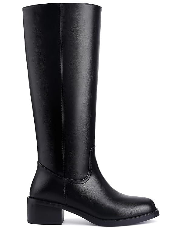 Women's Banana Knee High Boots Square Toe Chunky Block Heel Comfortable Low Heel Pull on Wide Cal... | Amazon (US)