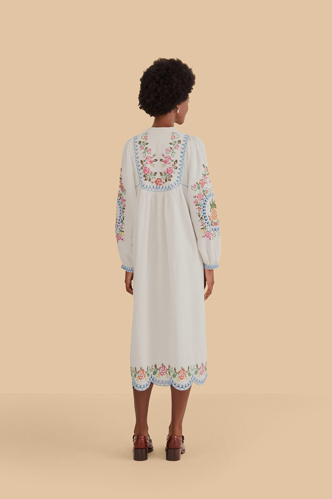 Off-White Embroidered Midi Dress | FarmRio (US)