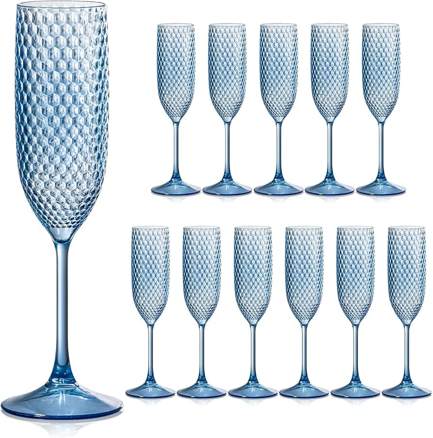 12 Pack Plastic Champagne Flutes Vintage Light Blue Goblet Champagne Glasses Unbreakable Wedding ... | Amazon (US)