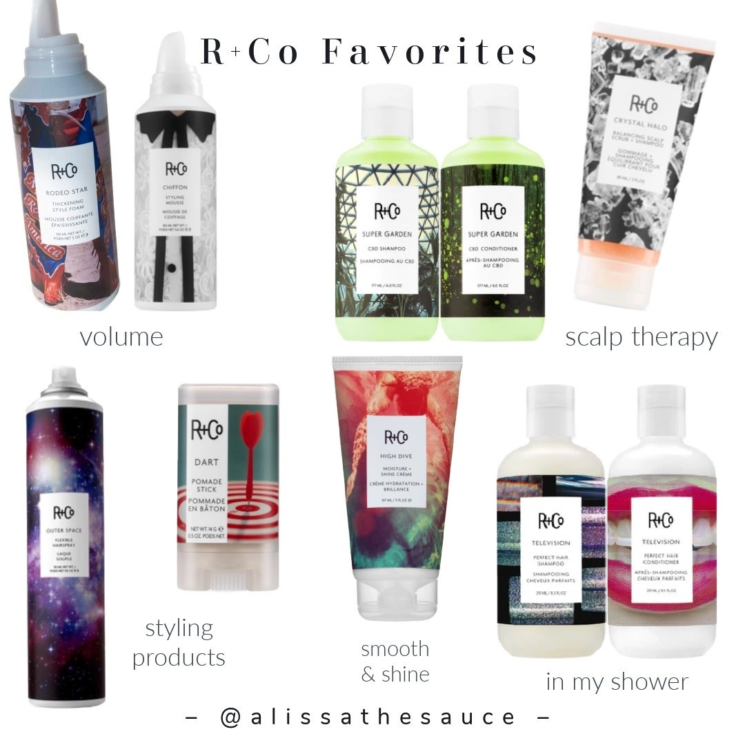 My R+Co favorites 🤩
I narrowed down products for fine hair, scalp health, my go to shampoo & conditioner and my must have styling products 