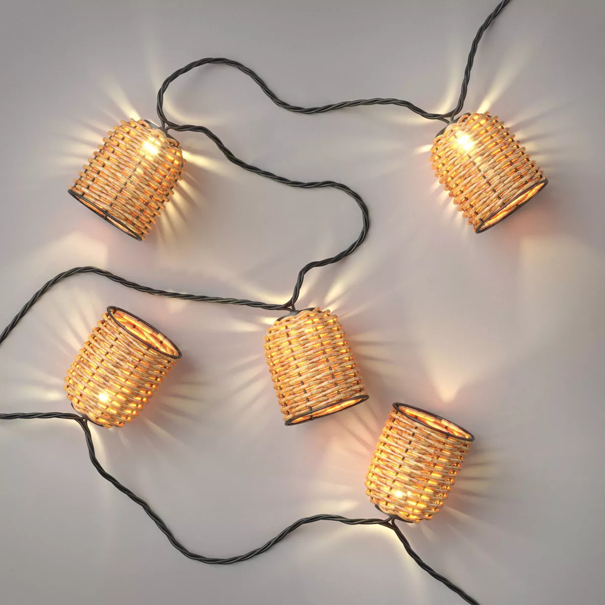 10ct LED Rattan Indoor Outdoor Lantern String Lights Clear Bulbs with Black Wire - Threshold™ | Target