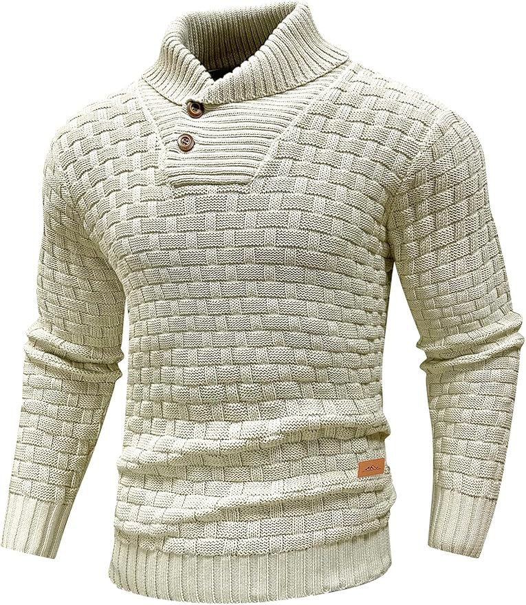 Mens Casual Pullover Fall Winter Turtleneck Cable Knit v Neck Fisherman Waffle Sweater | Amazon (US)