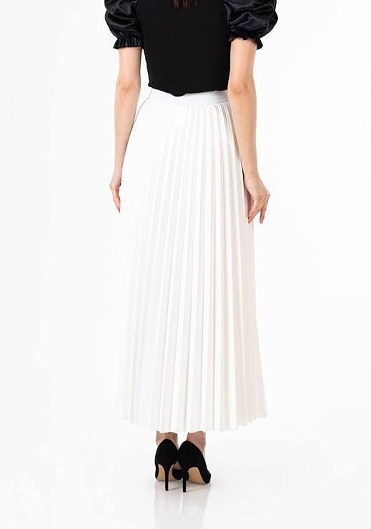 Women's Pleated Maxi Skirt - Modest Elastic High Waist A Line Swing Boho Ruffle Plisse Long Skirt... | Amazon (US)
