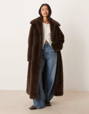Gina Tricot faux fur maxi coat in dark brown | ASOS | ASOS (Global)