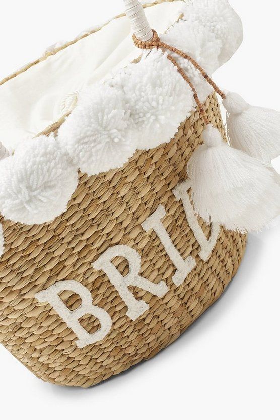 Bride Straw & Pom Pom Large Beach Bag | Boohoo.com (US & CA)