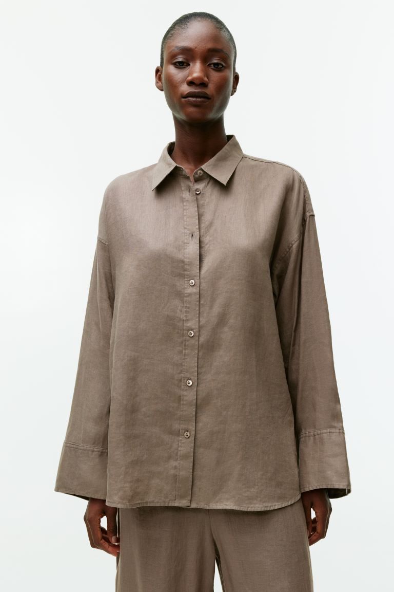 Loose Linen Shirt - Mole - Ladies | H&M GB | H&M (UK, MY, IN, SG, PH, TW, HK)