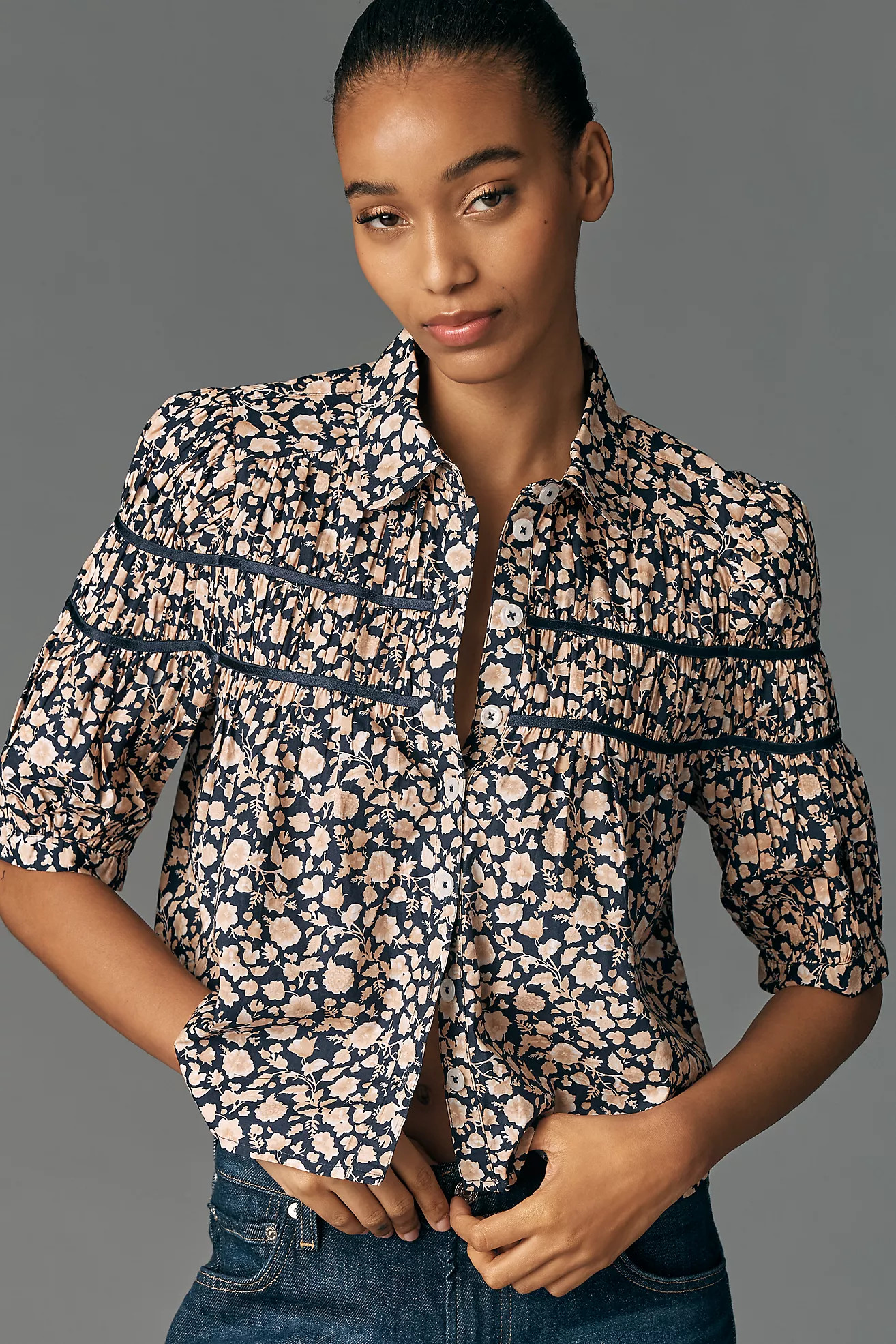 The Leandra Shirred Yoke Blouse by Maeve | Anthropologie (US)