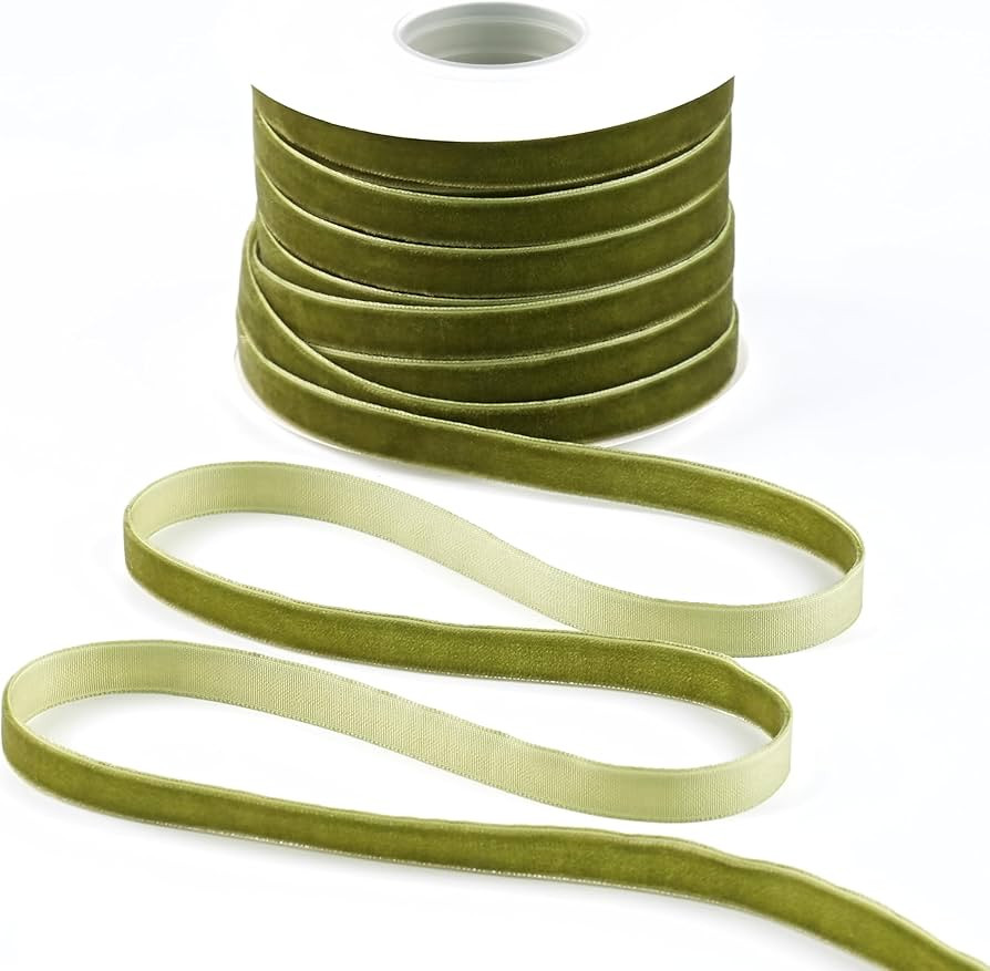Moss Green Velvet Ribbon 3/8 Inch Single Face Thin Velvet Ribbon for Gift Wrapping, Olive Green f... | Amazon (US)