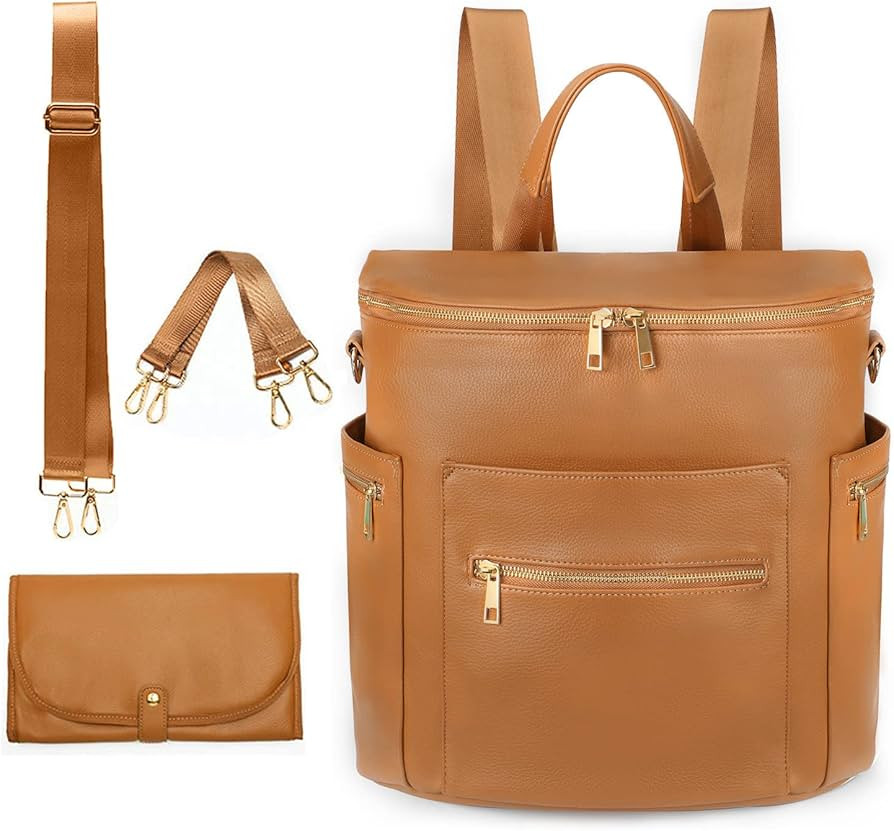 Diaper bag, Leather Diaper Bag Backpack by MF Store, Diaper Backpack with Laptop Sleeve,Changing ... | Amazon (US)