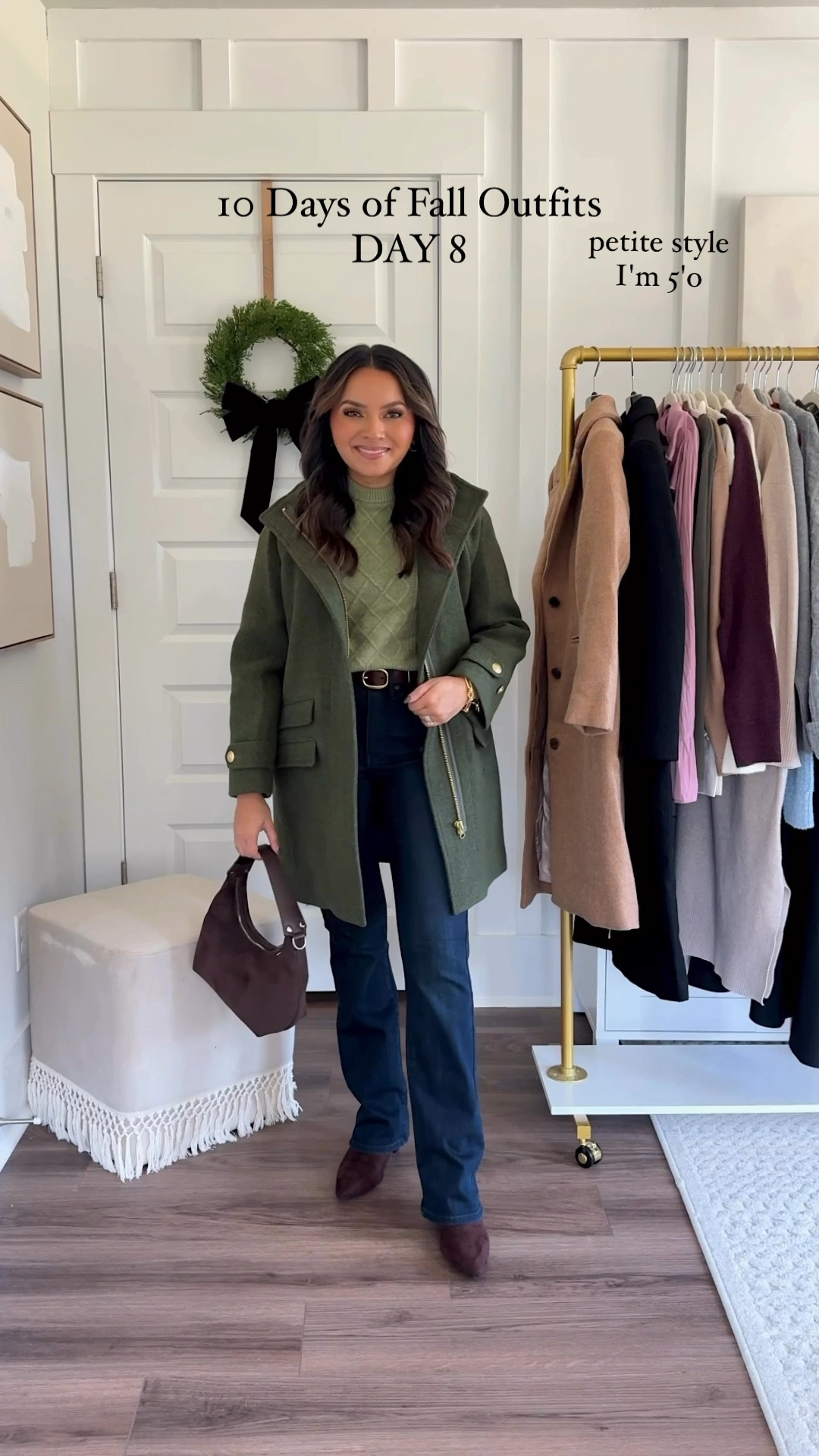 Green topcoat size 0 petite TTS 
Green crewneck sweater size XS TTS 
Dark wash bootcut jeans size 2 petite TTS - Use code RACHEL25 for 25% off!!
Brown belt size XS TTS
Brown Boots size 5.5 TTS
Lip butter shade brown sugar 
Bracelets size small 

Winter outfit 
Holiday outfit 
Sale alert 
J.CREW 
J crew 
Christmas outfit 
Fall outfit
Olive green coat 
Suede bag 
Suede boot 
Bootcut jean

Honey Sweet Petite 
Honeysweetpetite 


#LTKSaleAlert #LTKStyleTip #LTKHoliday