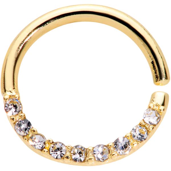 16 Gauge 5/16 Clear Gem Gold Tone Simple Elegance Seamless Circular Ring | Body Candy