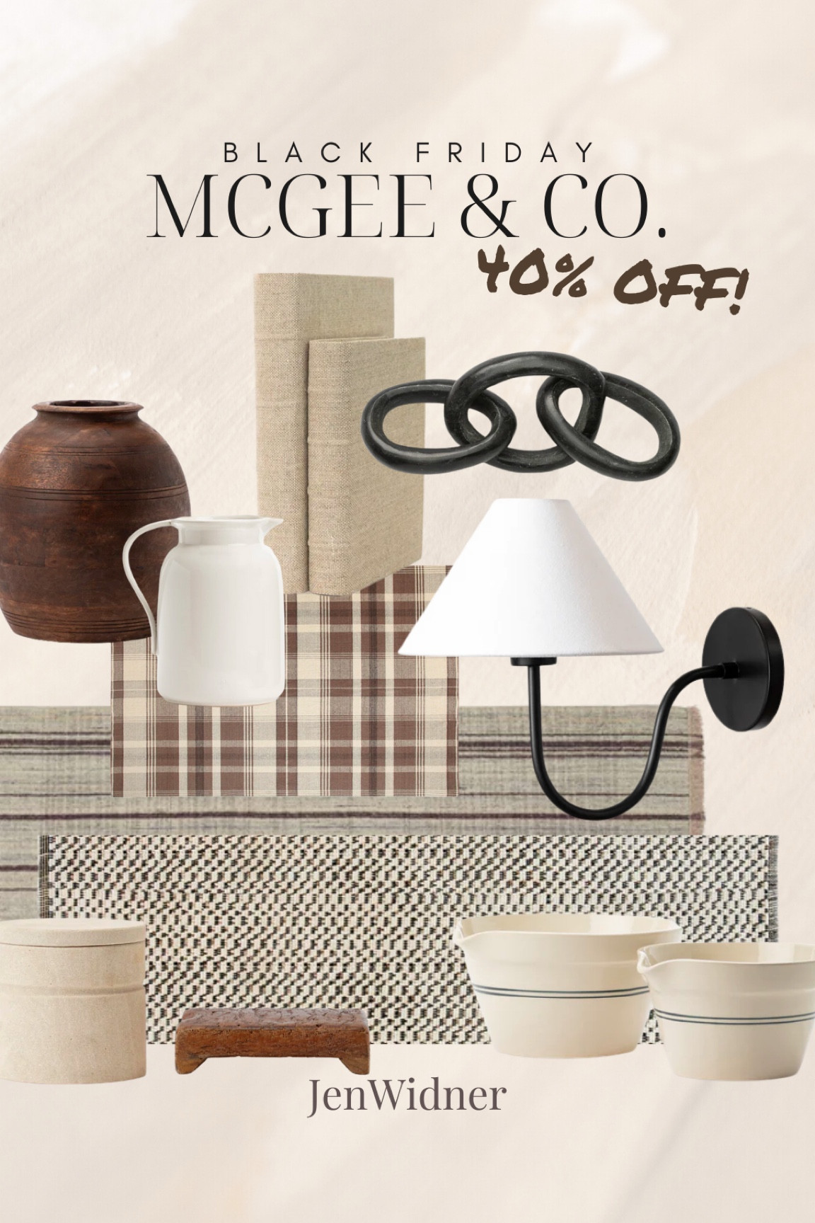 Mcgee & Co. Black Friday 40% off!! Brown Vase. Chain link decor. Plaid rug. Linen Journal. Mixing Bowls. Stripe Rug. Checker Rug. White Pitcher. Stone canister. Pedestal. Sconce.

#LTKsalealert #LTKCyberweek #LTKGiftGuide