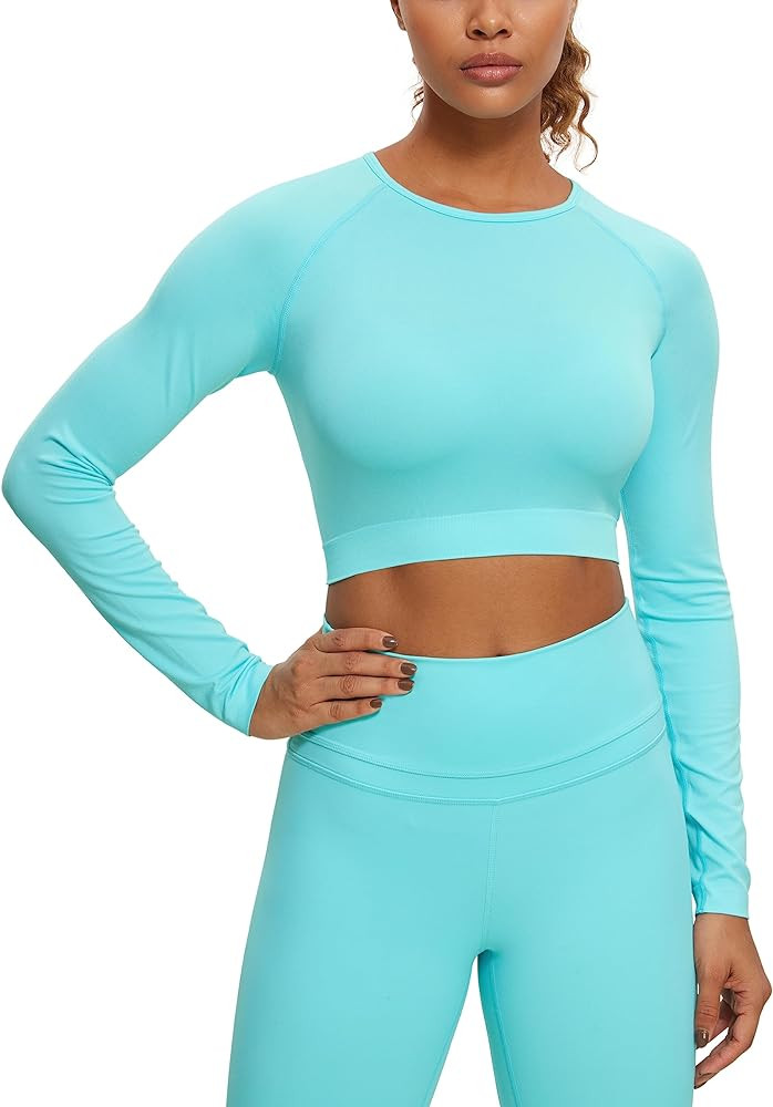 CRZ YOGA Seamless Long Sleeve Shirts for Women Workout Athletic Crop Tops Cropped Running Gym Yog... | Amazon (US)