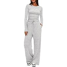 Darong Women's 2 Piece Sets Fall Outfits Long Sleeve Wide Leg Tracksuits Casual Lounge Set Matchi... | Amazon (US)
