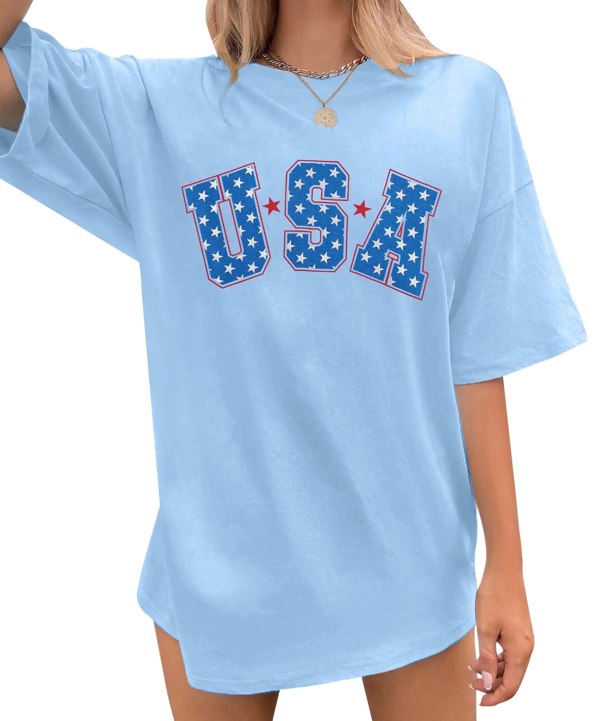 MOUSYA 4th of July Shirts USA Shirt,American Flag Shirt Women Oversized - Patriotic Tshirt - USA ... | Walmart (US)