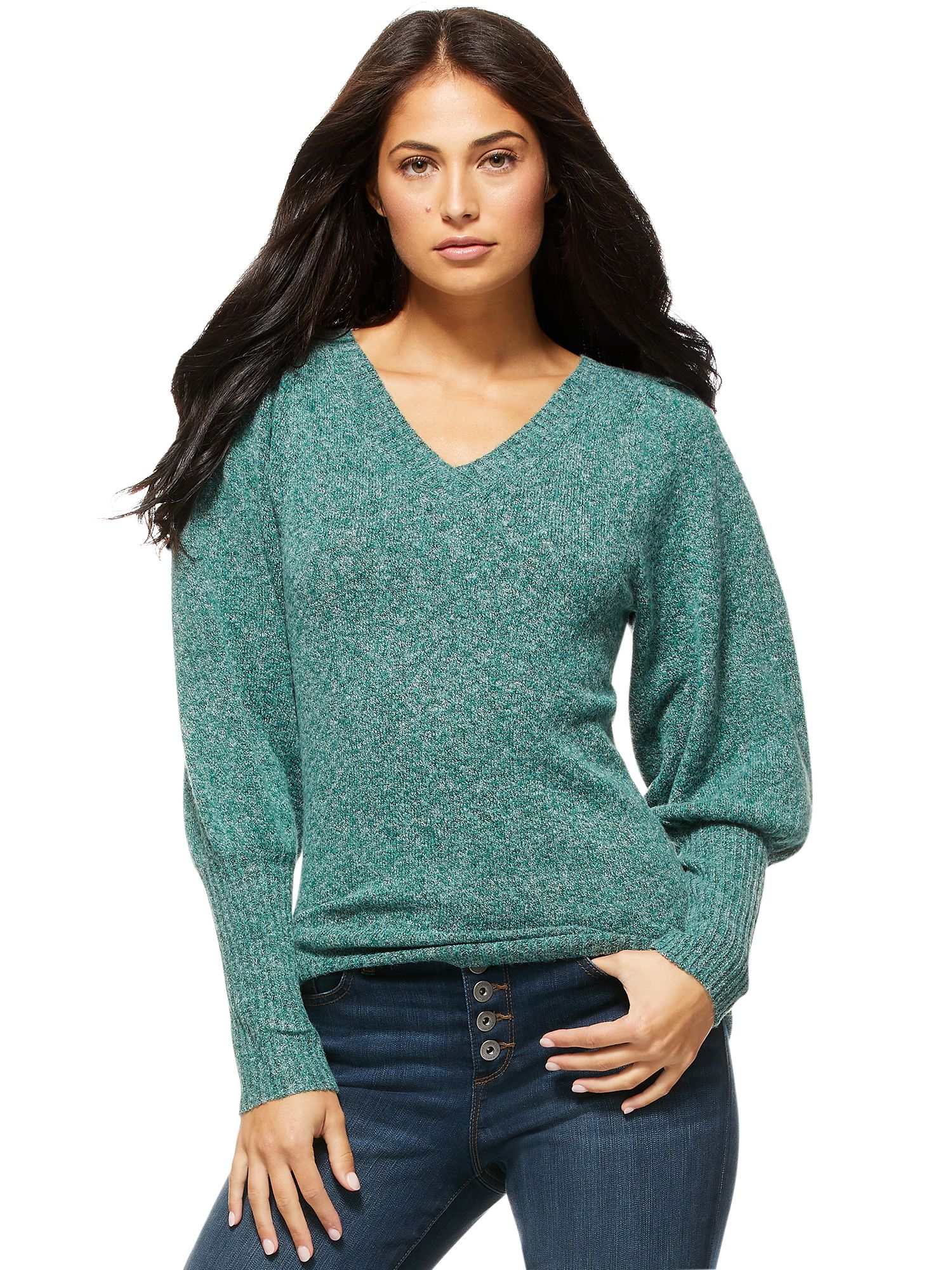 Sofia Jeans by Sofia Vergara Women's V-Neck Sweater with Blouson Sleeves | Walmart (US)