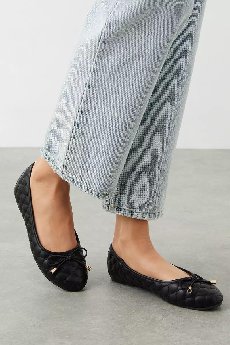 Wide Fit Priya Quilted Ballet Flats | Debenhams UK