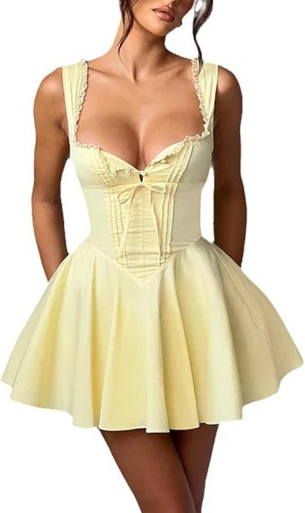 Hacikis Womens Summer Sleeveless Mini Corset Dress High Waisted Backless A Line Ruffle Graduation... | Amazon (US)